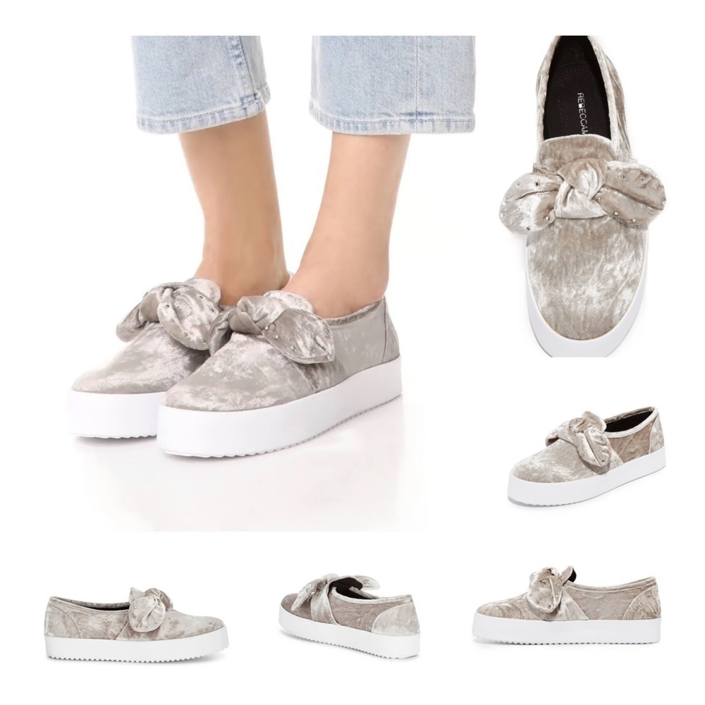 Rebecca MINKOFF Women’s Stacey Velvet Studded Bow Slip-On Sneakers